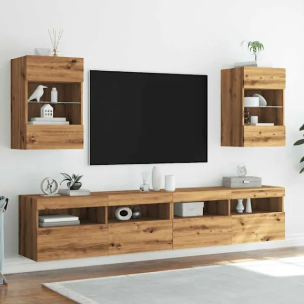 vidaXL Skåp>Nástenné skrinky s LED osvetlením pre TV 2 st artisan ek 40x30x60,5 cm