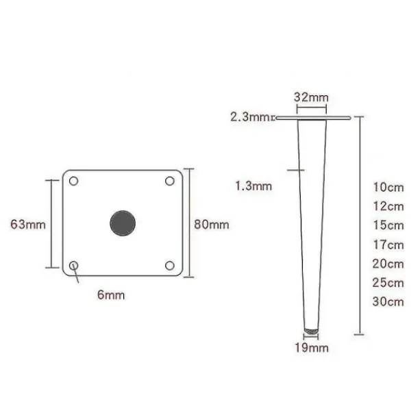 Sideboards>Ny uppsättning 2023 med 4 möbelben, raka sofaben, bordsben Skåpben, sängben i metall Svart guld WELLNGS Svart guld 20cm 20cm