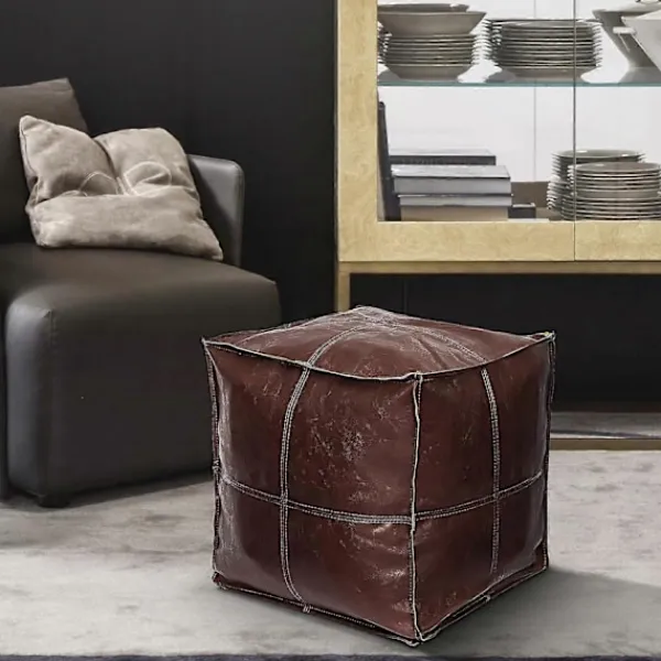 Sittpuffar>Ofylld Fyrkantig Faux Läder PU Puff, Supermjuk Handgjord Ottoman Dekoration, Förvaringslösning, Fotstöd, för Balkong Kontor Inomhus, Brun