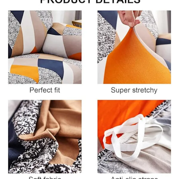 Soffor>Orange Geometry, Stretchig sofföverdrag 3-sits sofföverdrag med armstöd Modern Universal Elastisk sofföverdrag Sofföverdrag Skyddande överdrag