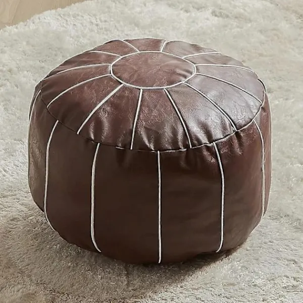 Sittpuffar>Osydd Marockansk Rund Ottoman Sittpuff i Konstläder, Förvaringsväska, Golvstol för Vardagsrum, Sovrum eller (Brun)
