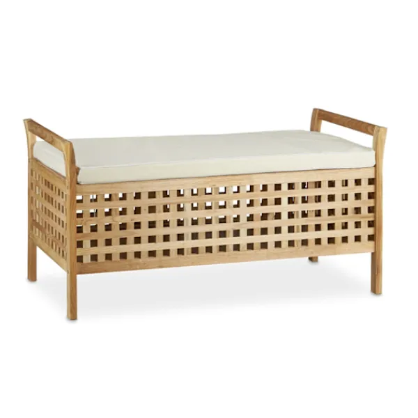 Northix Kistor & Koffertar>Ottoman Bänk Valnöt Förvaringssits med linnekudde, Förvaringsbänk 46,5x92,6x49cm