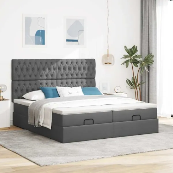 vidaXL Sängar>Ottoman sängram med madrasser mörkgrå 200x200 cm tyg