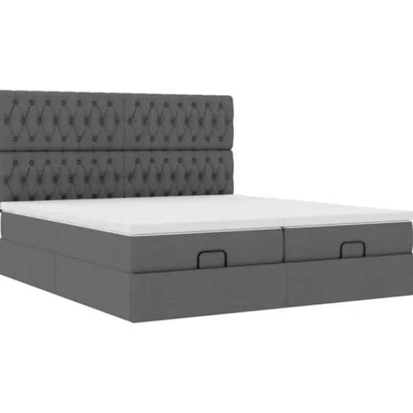 vidaXL Sängar>Ottoman sängram med madrasser mörkgrå 200x200 cm tyg