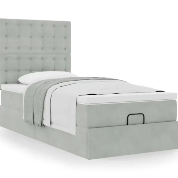 vidaXL Sängar>Ottoman sängram med madrasser ljusgrå 90x190 cm sammet