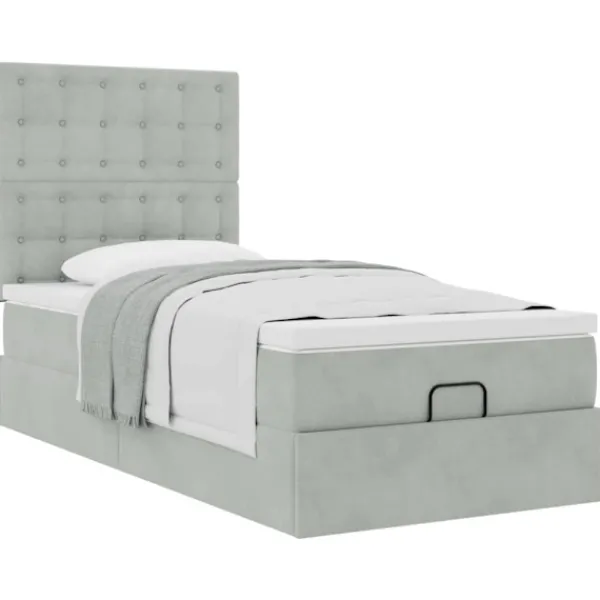 vidaXL Sängar>Ottoman sängram med madrasser ljusgrå 90x190 cm sammet