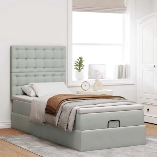 vidaXL Sängar>Ottoman sängram med madrasser ljusgrå 90x190 cm sammet