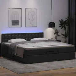 vidaXL Sängar>Ottomansk säng med madrasser&LEDs svart 180x200cm konstläder