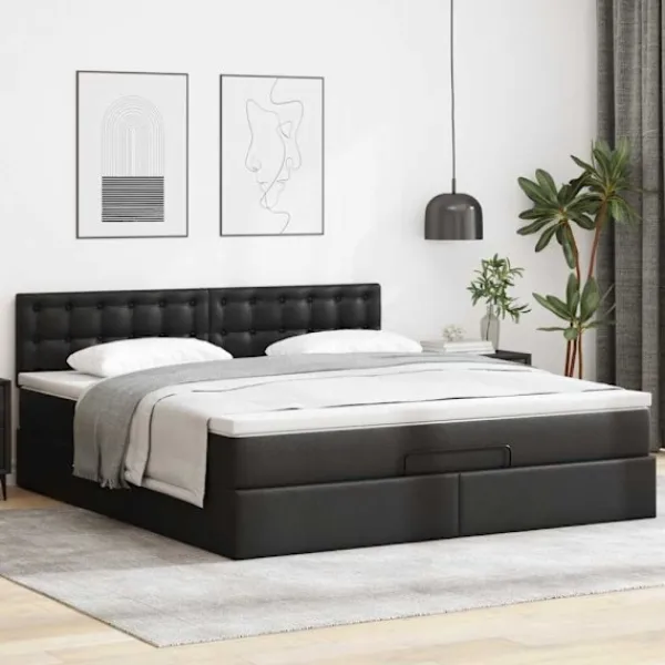 vidaXL Sängar>Ottomansk säng med madrasser&LEDs svart 180x200cm konstläder