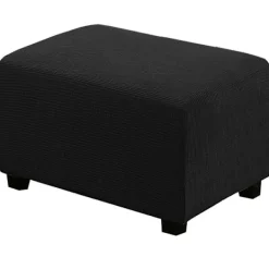 Sittpuffar>Ottomanöverdrag Rektangulära Pufföverdrag, Tjock Jacquard Stretch Fotpall Överdrag Möbelskydd Pallöverdrag med Elastisk Botten (Svart)