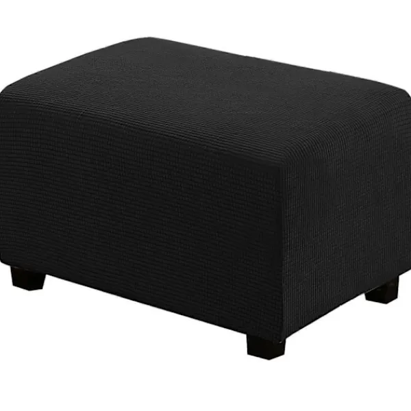 Sittpuffar>Ottomanöverdrag Rektangulära Pufföverdrag, Tjock Jacquard Stretch Fotpall Överdrag Möbelskydd Pallöverdrag med Elastisk Botten (Svart)