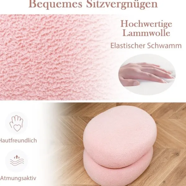 Northio Sittpuffar>Oval pall med halkfria fotkuddar Vadderad dressingpall gjord av Sherpa rosa 44 x 35 x 35 cm
