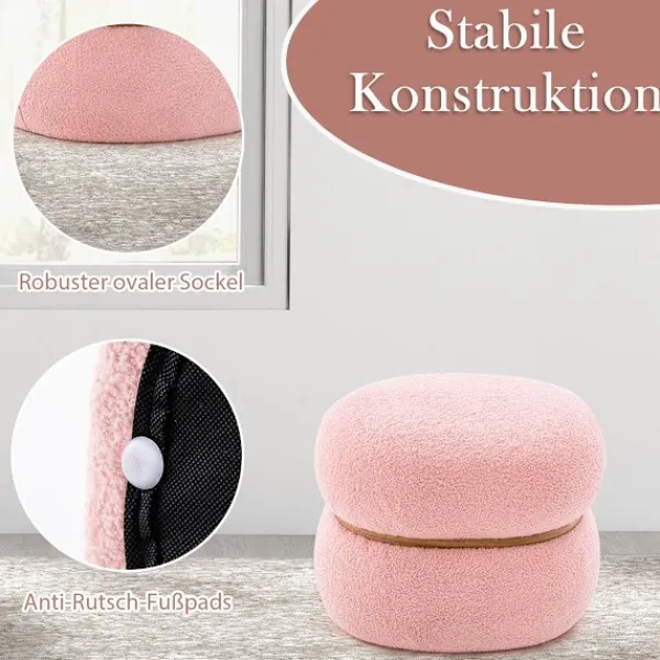 Northio Sittpuffar>Oval pall med halkfria fotkuddar Vadderad dressingpall gjord av Sherpa rosa 44 x 35 x 35 cm