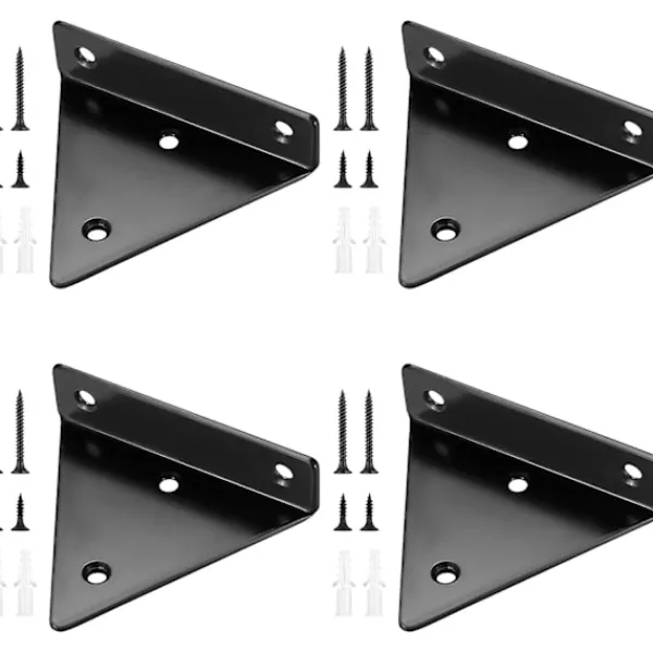 Hyllor>4-pack flytande hyllfästen, osynliga triangulära väggfästen, dolda väggfästen för hyllor, svarta-XF4-