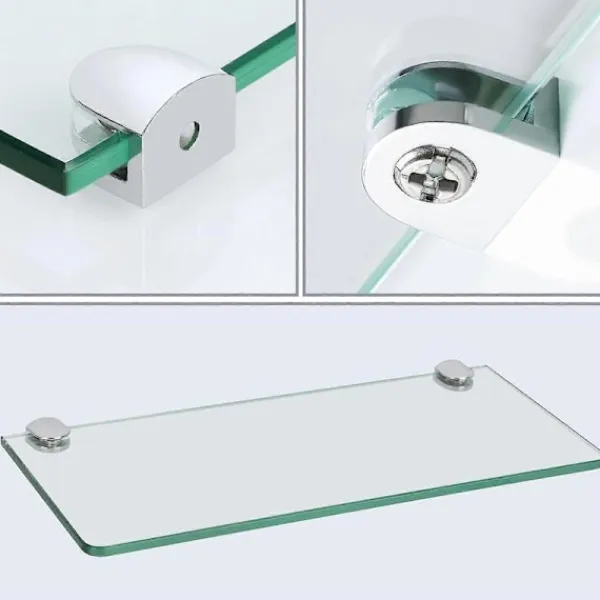 Hyllor>4-pack Glashyllfästen, Justerbara Klämfästen för Hyllor, Väggmonterade Klämmor för 6-8 mm Glashyllor, Badrumsklämma Hållare Stöd Hårdvara