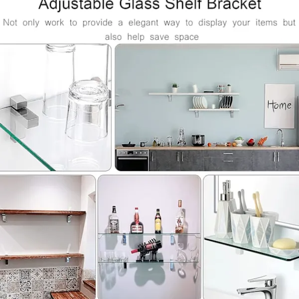Hyllor>4-pack Justerbara Trähyllor i Glas, Massivt Zinklegerat Hyllfäste, Trä- och Glashållare för 5-30 mm Tjocka Hyllor