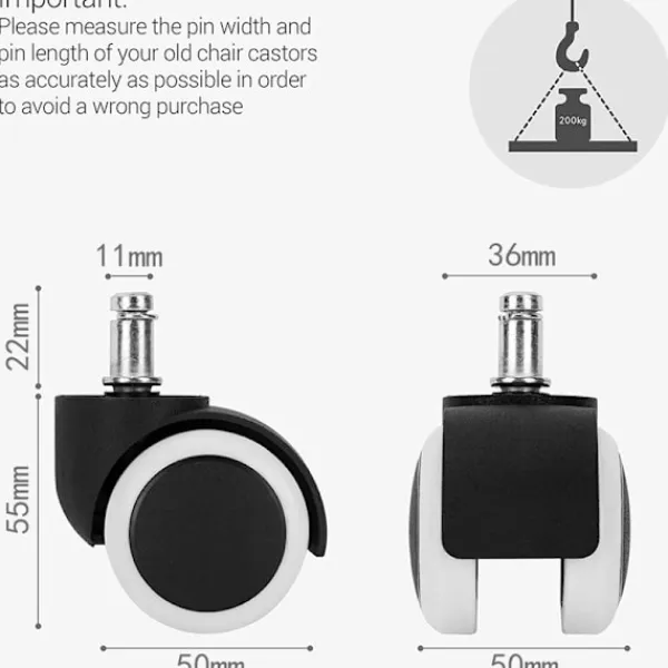OCEAN Kontorsmöbler>5-pack kontorsstolshjul 11x22mm - Vita Ersättningshjul med Swivel