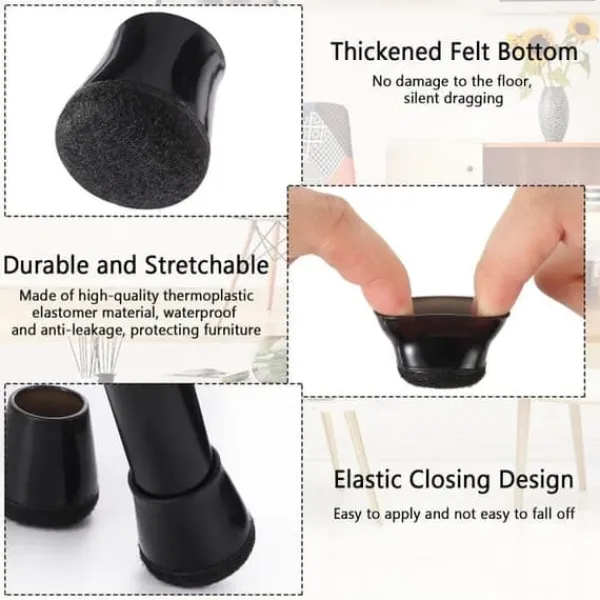 Stolar>40-pack Möbeltassar / Stolsbensskydd med Filt – Silikon Golvskydd för Stolsben 15-18 mm