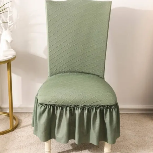 Stolar>2-pack Stolsöverdrag Jacquard Stolsöverdrag med Lång Kjol Hög Stretch Avtagbart Tvättbart Stolsöverdrag (Grön, 2 st)
