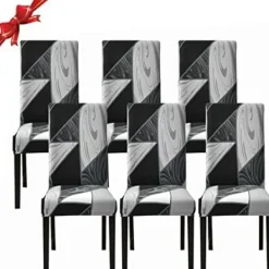 Stolar>6-pack stretchiga matstolsöverdrag (geometrisk svart, 6-pack), Uni