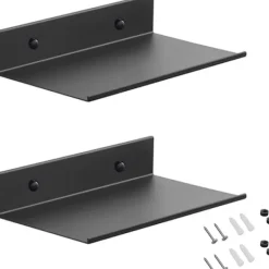 Hyllor>2-pack Svarta Flytande Metall Vägghyllor, 20cm Badrum & Duschförvaring med Hårdvara [YDE]
