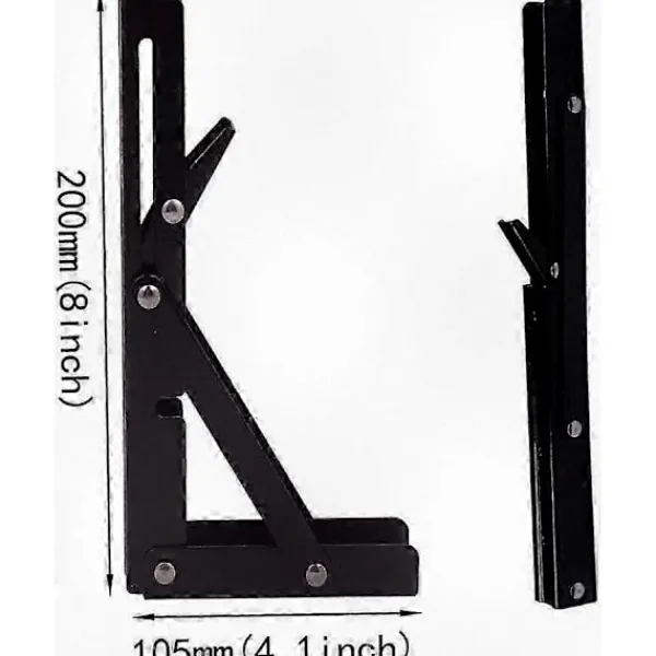 Hyllor>2-pack 8-tums svarta kraftiga fällbara hyllkonsoler, hopfällbart metalltriangelstöd för bord och bänkar
