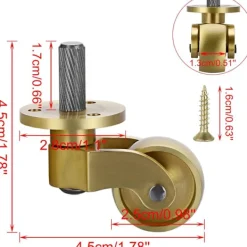 Stolar>4-pack Universala Mässing Hjul, 360 Graders Rotation, Gängade Stam Hjul, Tunga Metall Swivel Hjul, Flyttbara Hjul Ersättningar för Möbel