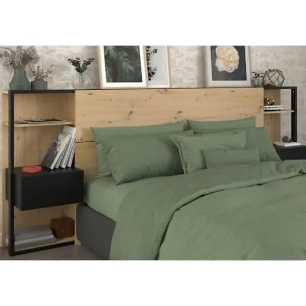 PARISOT Sängar>Sänggavel med hyllor + integrerade sängbord - dekor - L 255 x D 36 x H 103 cm - VIT
