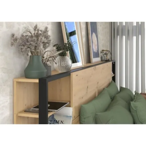 PARISOT Sängar>Sänggavel med hyllor + integrerade sängbord - dekor - L 255 x D 36 x H 103 cm - VIT