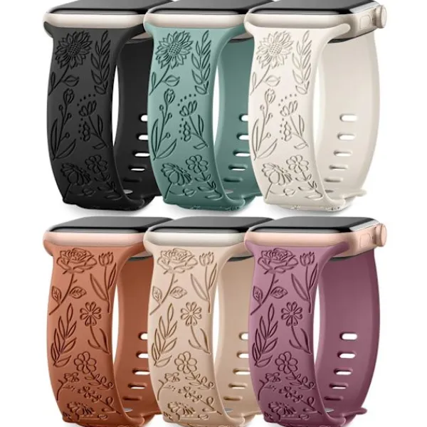 Sittpuffar>Passar iwatchS9 876SE Apple Watch armband präglat liten ros silikon Rosor - vit 42/44/45/49mm