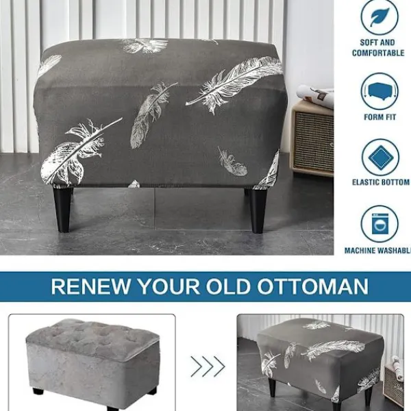 Sittpuffar>1PC(Vit Fjäder) Ottoman Överdrag Rektangulär Stretch Ottoman Cove