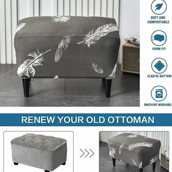 Sittpuffar>1PC(Vit Fjäder) Ottoman Överdrag Rektangulär Stretch Ottoman Cove