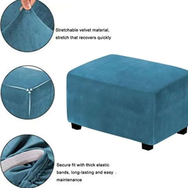 Sittpuffar>(Påfågelblå) Stretch Pouf-överdrag Sammet Ottoman-överdrag Rektangel