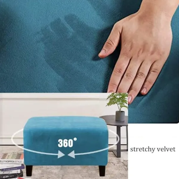 Sittpuffar>(Påfågelblå) Stretch Pouf-överdrag Sammet Ottoman-överdrag Rektangel