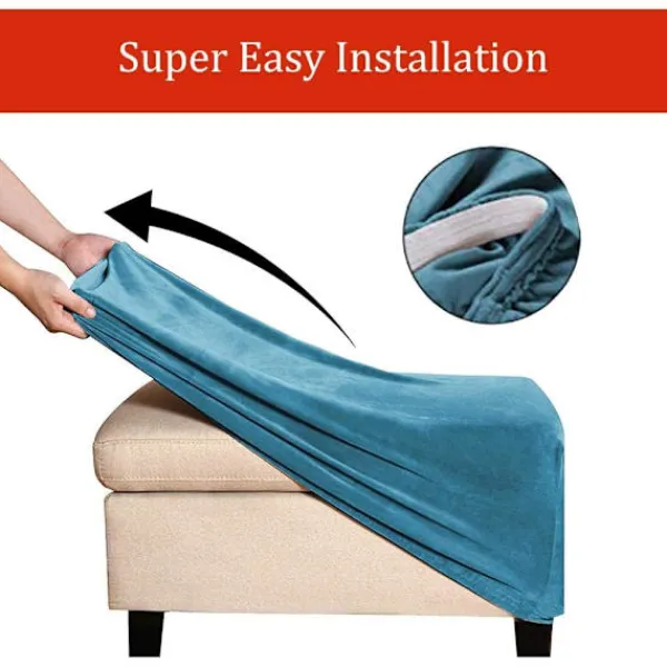 Sittpuffar>(Påfågelblå) Stretch Pouf-överdrag Sammet Ottoman-överdrag Rektangel