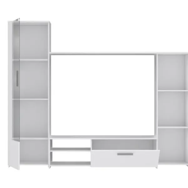 Tv-Bänkar>PILVI TV väggskåp - Melaminpartiklar - dekor - glasdörr + 1 klaff + 5 nischer - L220 x D41 x H177,5 cm