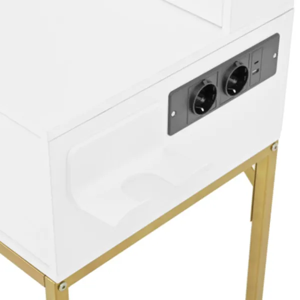 Sminkbord>Professionellt sminkbord med 3-färgs LED-belysning, 80x134cm, med 3 lådor & spegel, förvaringsdesign, vit