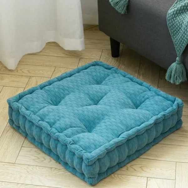 Sittpuffar>Puff fyrkantig golvkudde Chenille golvkudde Meditationskudde Tjock tuftad kudde för vardagsrum Yoga sovrumssoffa Turkos 19x19x4