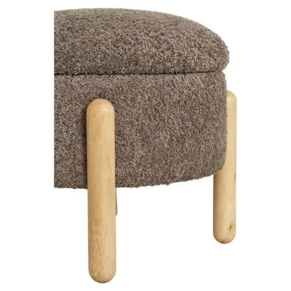 EBUY24 Sittpuffar>Puff med förvaringsutrymme 45x36 cm, brun bouclé effekt och naturliga ben