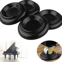 Stolar>QQX.4 st Hårdträ Piano-underlägg Set med Skum Stötfångare Piano Hjul Solida Hjul för Piano ABS Möbel Fotskydd Svart