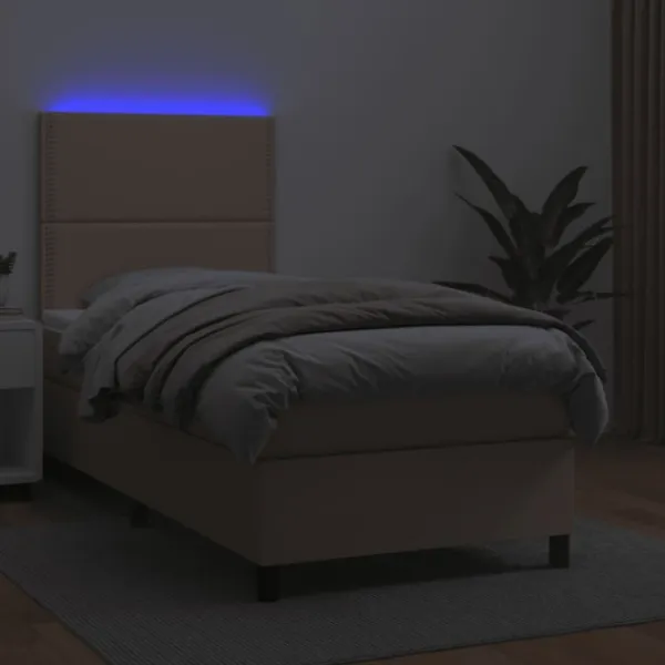 vidaXL Sängar>Ramsäng med bäddmadrass & LED cappuccino 90x190 cm konstläder