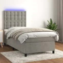 vidaXL Sängar>Ramsäng med madrass & LED ljusgrå 90x200 cm sammet