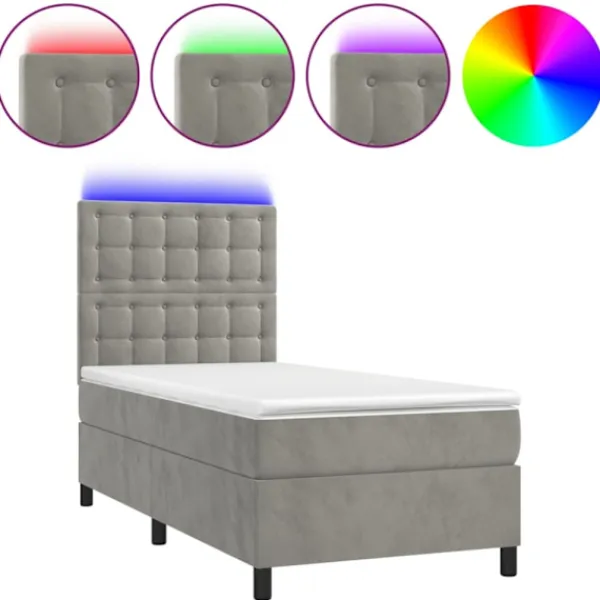 vidaXL Sängar>Ramsäng med madrass & LED ljusgrå 90x200 cm sammet