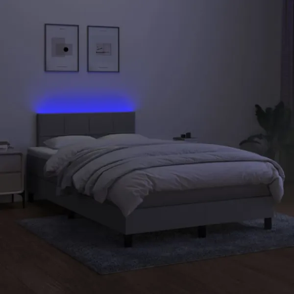 vidaXL Sängar>Ramsäng med madrass & LED ljusgrå 120x200 cm tyg
