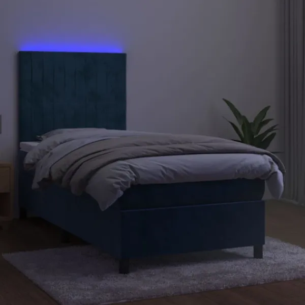 vidaXL Sängar>Ramsäng med madrass & LED mörkblå 80x200 cm sammet