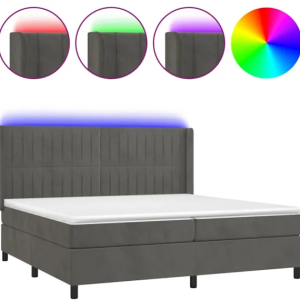 vidaXL Sängar>Ramsäng med madrass & LED mörkgrå 200x200 cm sammet