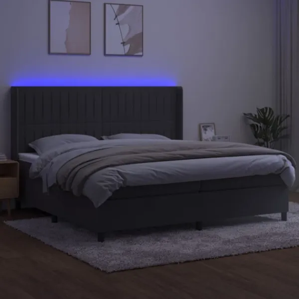 vidaXL Sängar>Ramsäng med madrass & LED mörkgrå 200x200 cm sammet