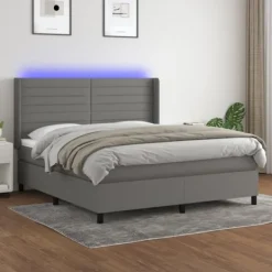 vidaXL Sängar>Ramsäng med madrass & LED mörkgrå 180x200 cm tyg