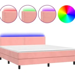vidaXL Sängar>Ramsäng med madrass & LED rosa 180x200 cm sammet
