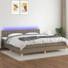 vidaXL Sängar>Ramsäng med madrass & LED taupe 200x200 cm tyg